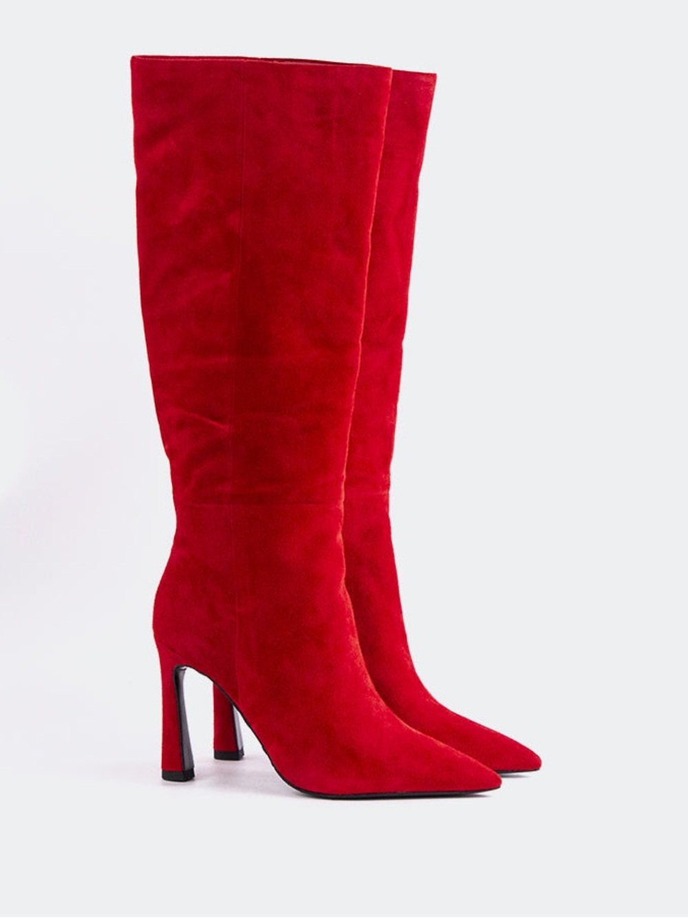 L'INTERVALLE | Red Suede Pointed Toe Stiletto Boots - Picture 4 of 8
